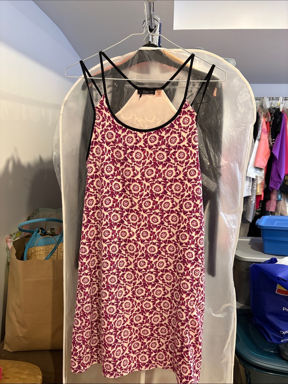 Dex Pink Floral Slip Dress with Black Trim
